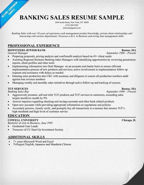 Sample resume for sales in banking